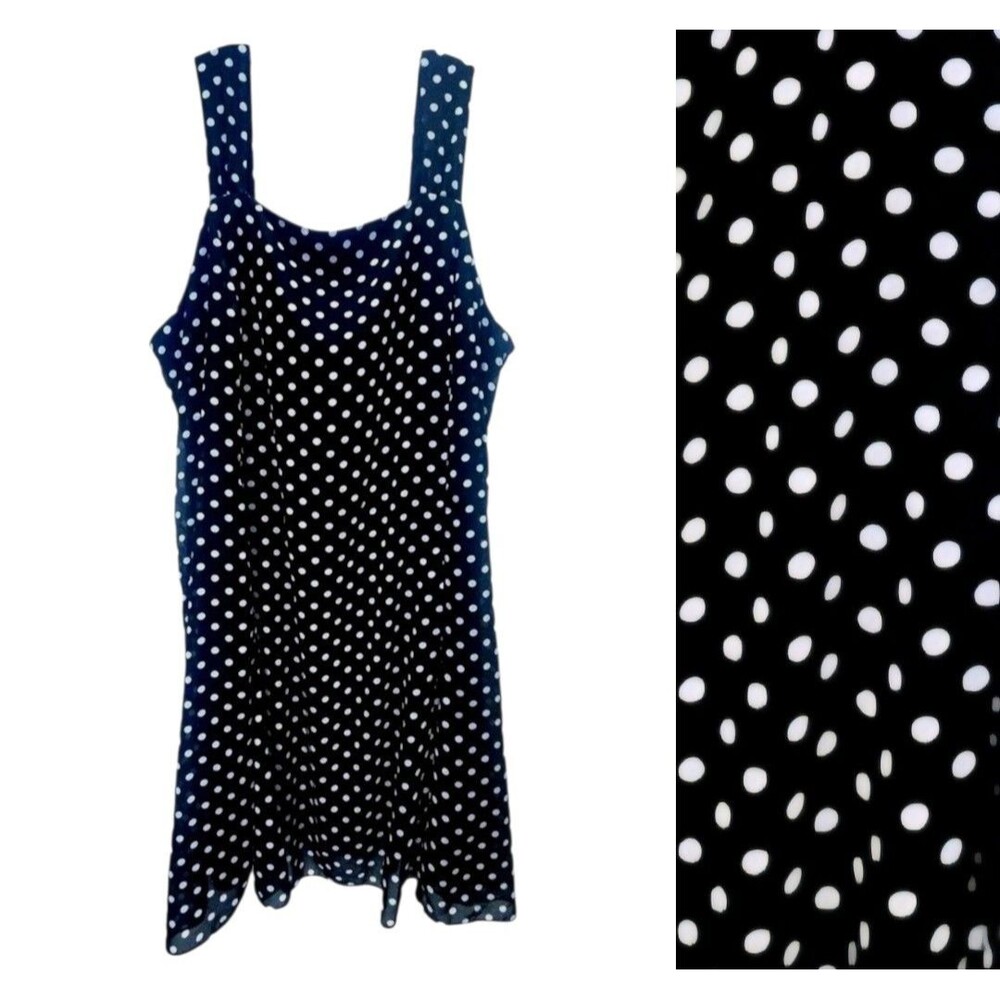 Maggie Barnes Sleeveless Midi Dress Womens 32W Black Polka Dot Lined Retro-Chic